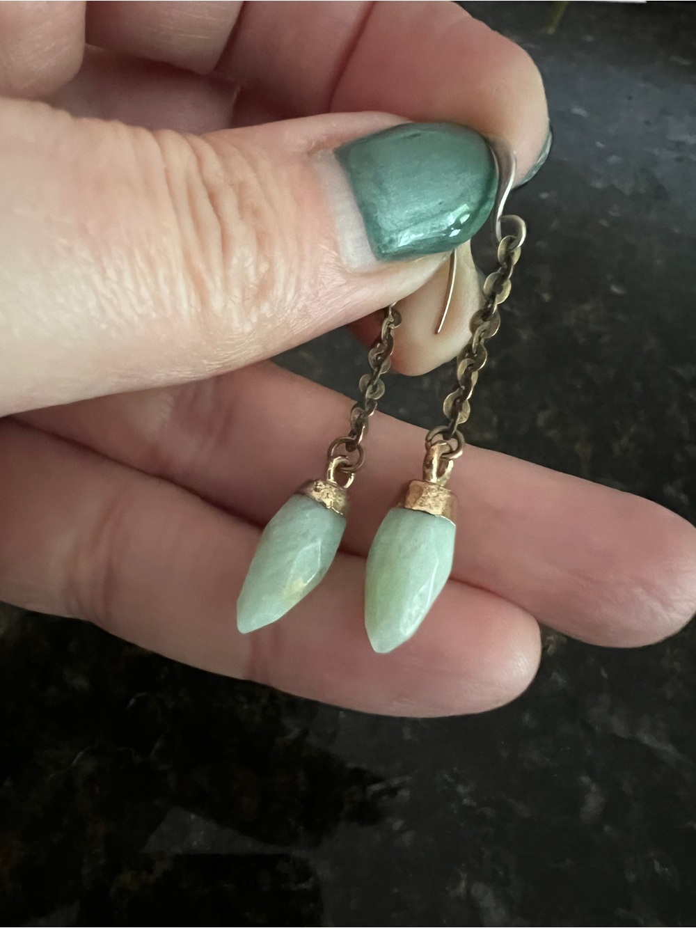 Mint Green Faceted Drop Earrings with Gold-Tone Accents